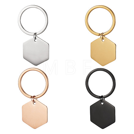 4Pcs 4 Styles Stainless Steel Keychains KEYC-TA0004-81B-1