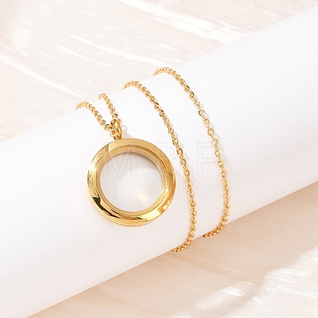 304 Stainless Steel Visible Flat Round Locket Pendant Pet Urn Ashes Necklaces LS-NJEW-S455-08G-1