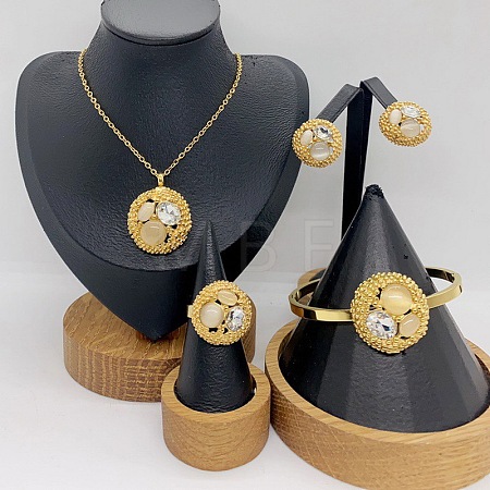 304 Stainless Steel & Cubic Zirconia & Cat Eye Pendant Necklaces & Stud Earrings & Rings & Bangles FS-WGBA184-01-1