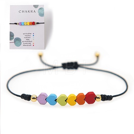 Friendship Rainbow Heart & Brass Bead Adjustable Braided Bracelets VD3512-2-1