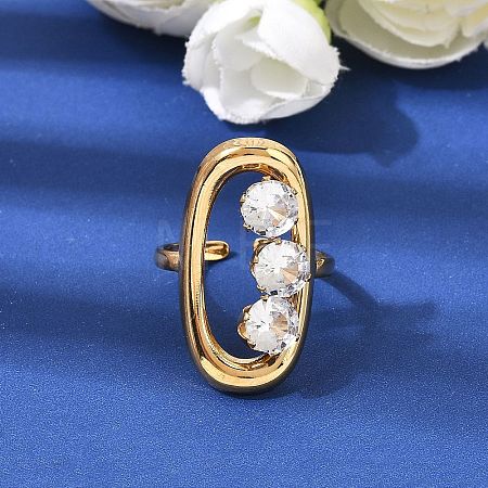 304 Stainless Steel Micro Pave Cubic Zirconia Open Cuff Rings for Women RJEW-K258-12A-G-1