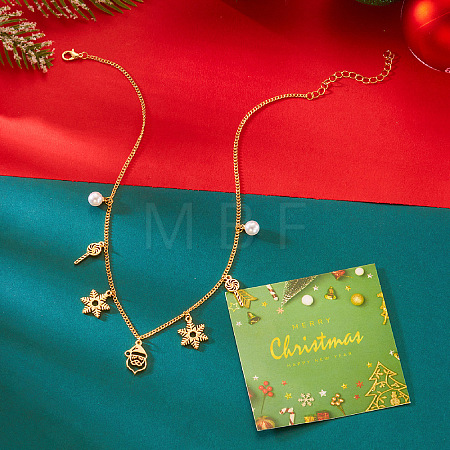 Christmas Theme Alloy with Round Imitation Pearl Pendant Bib Necklaces FS-WGE4CD5-06-1