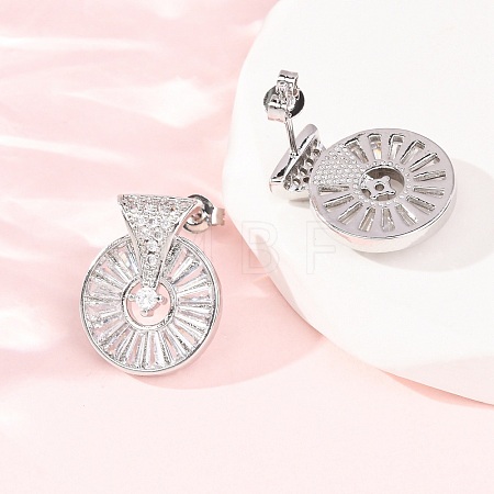 Flat Round Brass Micro Pave Clear Cubic Zirconia Stud Earrings EJEW-D351-11P-1