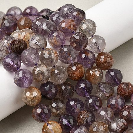 Natural Purple Phantom Quartz Purple Lodolite Quartz Round Beads Strands G-Z127-B01-12mm-1
