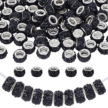 Handmade Polymer Clay Rhinestone European Large Hole Beads with Silver Color Plated Brass Cores FPDL-PA0001-02D-1