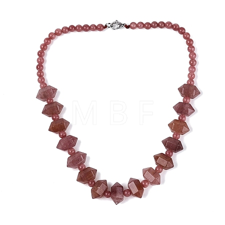 Natural Strawberry Quartz Round & Cone Beaded Necklaces NJEW-N064-03K-1