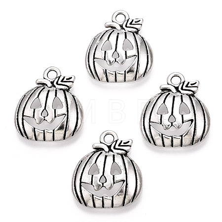 Tibetan Style Halloween Pumpkin Jack-O'-Lantern Alloy Pendants TIBEP-Q050-07AS-1