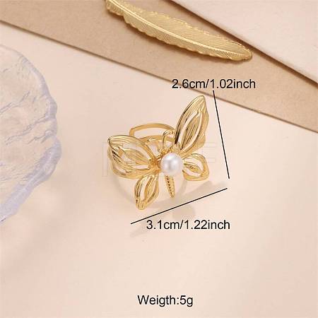 304 Stainless Steel Imitation Pearl Cuff Open Rings WG87CF0-03-1