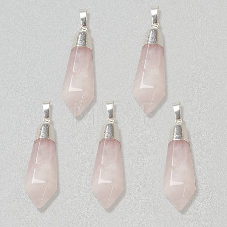 Natural Rose Quartz Pointed Pendants G-P445-E12-1