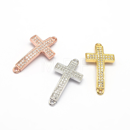Curved Latin Sideways Cross Brass Micro Pave Cubic Zirconia Links ZIRC-E010-02-1