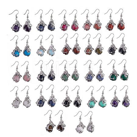 Gemstone Dragon Dangle Earrings EJEW-A092-06P-1