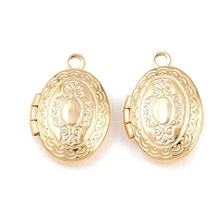 Oval Brass Locket Pendants KK-K414-12F-G-1