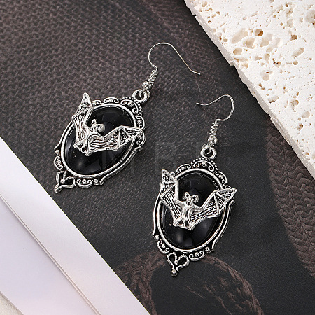 Halloween Bat Alloy Glass Dangle Earrings FS-WG54020-04-1