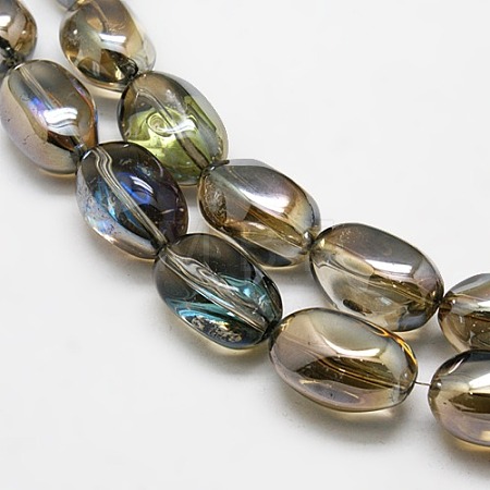 Full Rainbow Plated Crystal Glass Oval Beads Strands X-EGLA-F026-A03-1