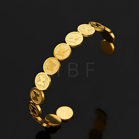 201 Stainless Steel Cuff Bangles for Women BJEW-T024-01D-G-1