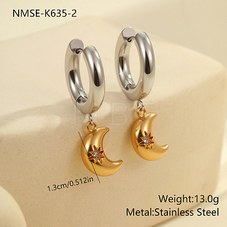 Christmas 304 Stainless Steel Clear Cubic Zirconia Two Tone Hoop Earrings FS-WG279DA-02-1