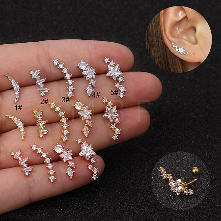 316L Surgical Stainless Steel Clear Cubic Zirconia Cartilage Earrings WG462E6-07-1