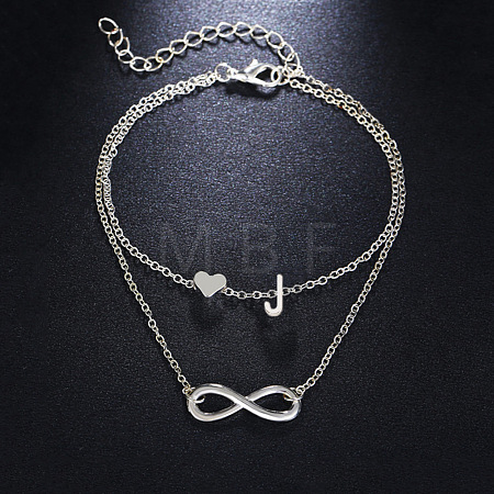 Alloy Infinity Heart Initial Charm Double Layer Anklets for Women FS-WG74AE6-10-1