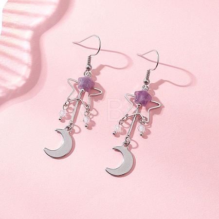 Moon Natural Lepidolite/Purple Mica Dangle Earrings EJEW-JE06776-01-1