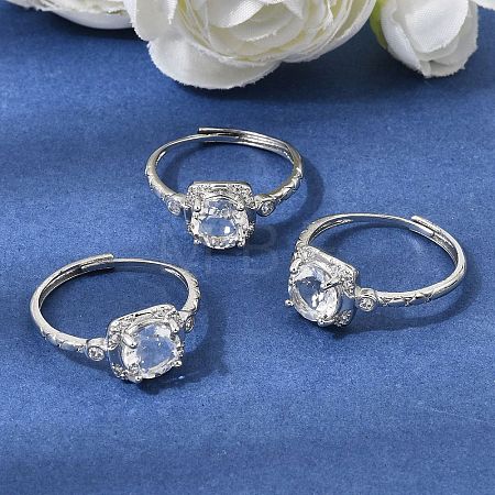 Brass Micro Pave Cubic Zirconia Finger Rings CU-CBA260E-07P-1