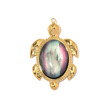 304 Stainless Steel & Shell Pendants STAS-OY014-48G-1