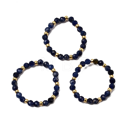 Natural Sodalite Beaded Stretch Rings for Women RJEW-JR00868-04-1