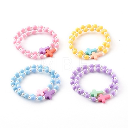 Opaque Acrylic Stretch Beaded Bracelets for Kids X-BJEW-JB06230-1