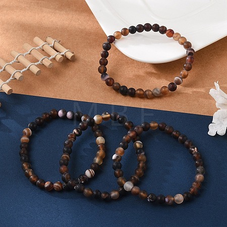 Natural Banded Agate/Striped Agate Bead Stretch Bracelets X-BJEW-K212-A-003-1