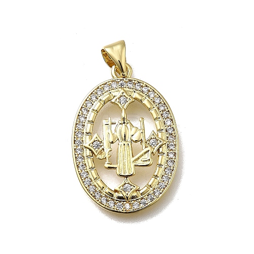 Brass Micro Pave Cubic Zirconia Pendants KK-C090-35G-07-1