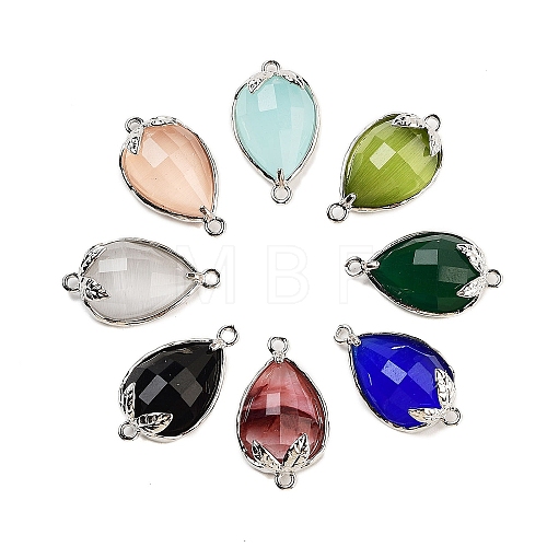 Cat Eye Faceted Teardrop Connector Charms G-B081-02P-1