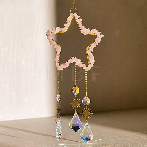 Rose Quartz & Crystal Glass Sun Catcher Pendant PW-WGCCFD7-10-1