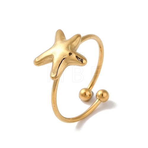 Ion Plating (IP) 304 Stainless Steel Starfish Open Cuff Rings for Women RJEW-M167-08C-G-1