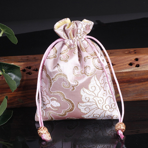 Chinese Style Flower Pattern Satin Jewelry Packing Pouches PW-WG37271-07-1