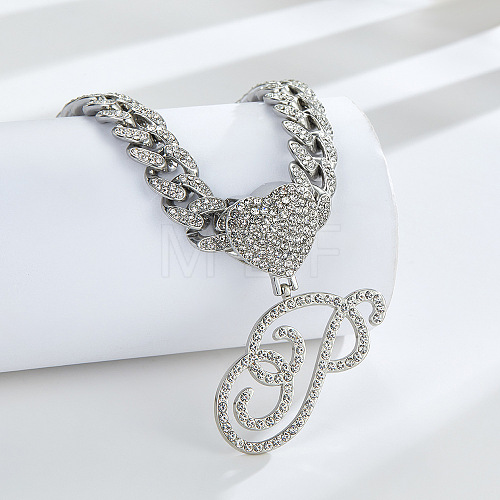 Alloy Full Crystal Rhinestone Letter Pendant Cuban Link Chain Necklaces for Women Men FS-WG1AB05-40-1