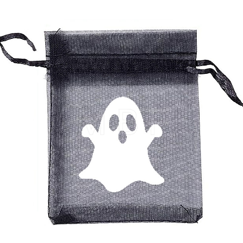 Halloween Organza Ghost Printed Gift Bags with Drawstring PW-WG768D7-08-1