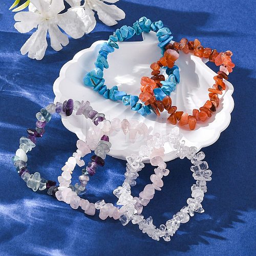 Chips Natural & Synthetic Gemstone Beaded Stretch Bracelets BJEW-JB01826-1