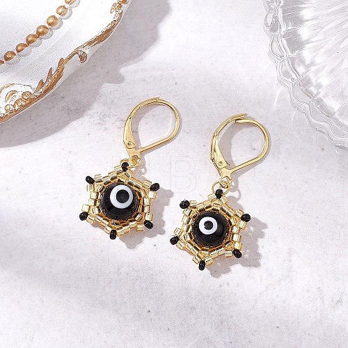 Star & Evil Eye Handmade Glass Seed Beads Leverback Earrings EJEW-MZ00389-01-1