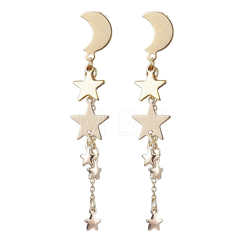 Moon & Star 304 Stainless Steel Dangle Stud Earrings EJEW-TA00504-1