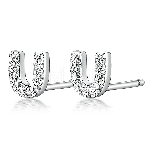 Anti-Tarnish Rhodium Plated 925 Sterling Silver Initial Letter Stud Earrings HI8885-21-1