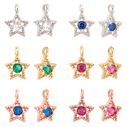  12Pcs 6 Colors Brass Inlaid Clear Cubic Zirconia Charms ZIRC-NB0001-72-1