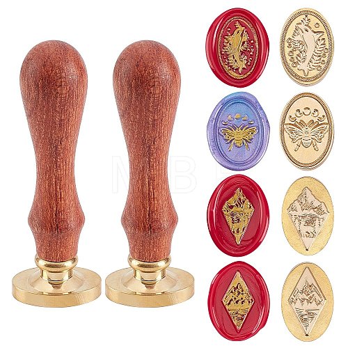 CRASPIRE Pear Wood Handle and Wax Seal Brass Stamp Head Sets AJEW-CP0002-50-1