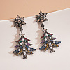 Christmas Tree with Snowflake Alloy Rhinestone Dangle Stud Earrings FS-WGD6521-04-1