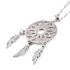 Woven Net/Web with Feather 304 Stainless Steel Pendant Necklaces for Women NJEW-G087-02P-2