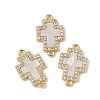 Brass Micro Pave Clear Cubic Zirconia and Natural Shell Cross Connector Charms KK-Z115-09G-1