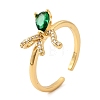 Brass with Green Glass Cuff Rings RJEW-P173-01G-03-4