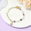 Heart Brass Charm Bracelets BJEW-JB13610-01-1