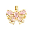 Bowknot Charm Rack Plating Brass Cubic Zirconia Pendants KK-M291-15G-1