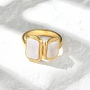 Rectangle 304 Stainless Steel White Shell Cuff Rings for Women RJEW-G346-04G-02-2