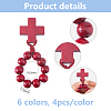24Pcs 6 Colors Wood Cross & Round Beads Finger Rings RJEW-DC0001-24-2