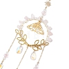Brass Butterfly & Natural Rose Quartz Chips Pendant Decorations HJEW-TA00259-4